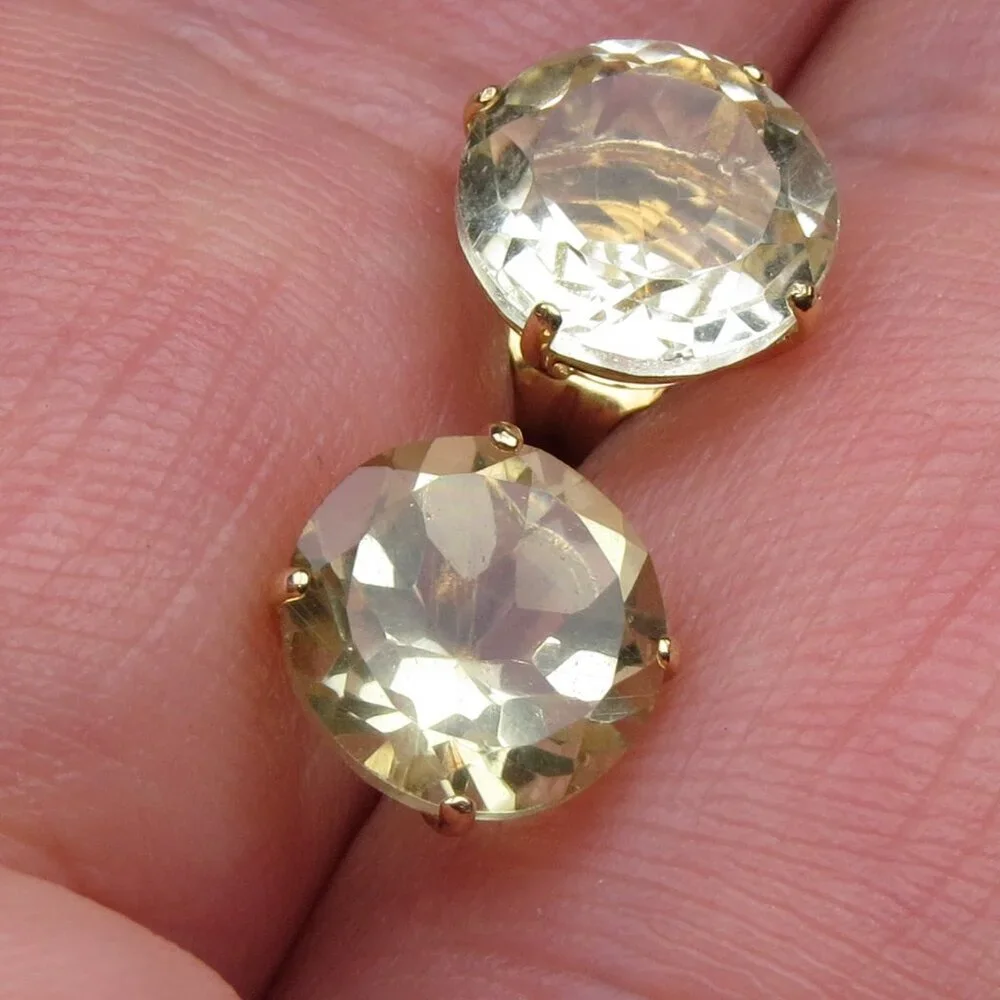 $350 14k Gold 8mm light Citrin Stud earring 3 carat tot - Picture 1 of 4